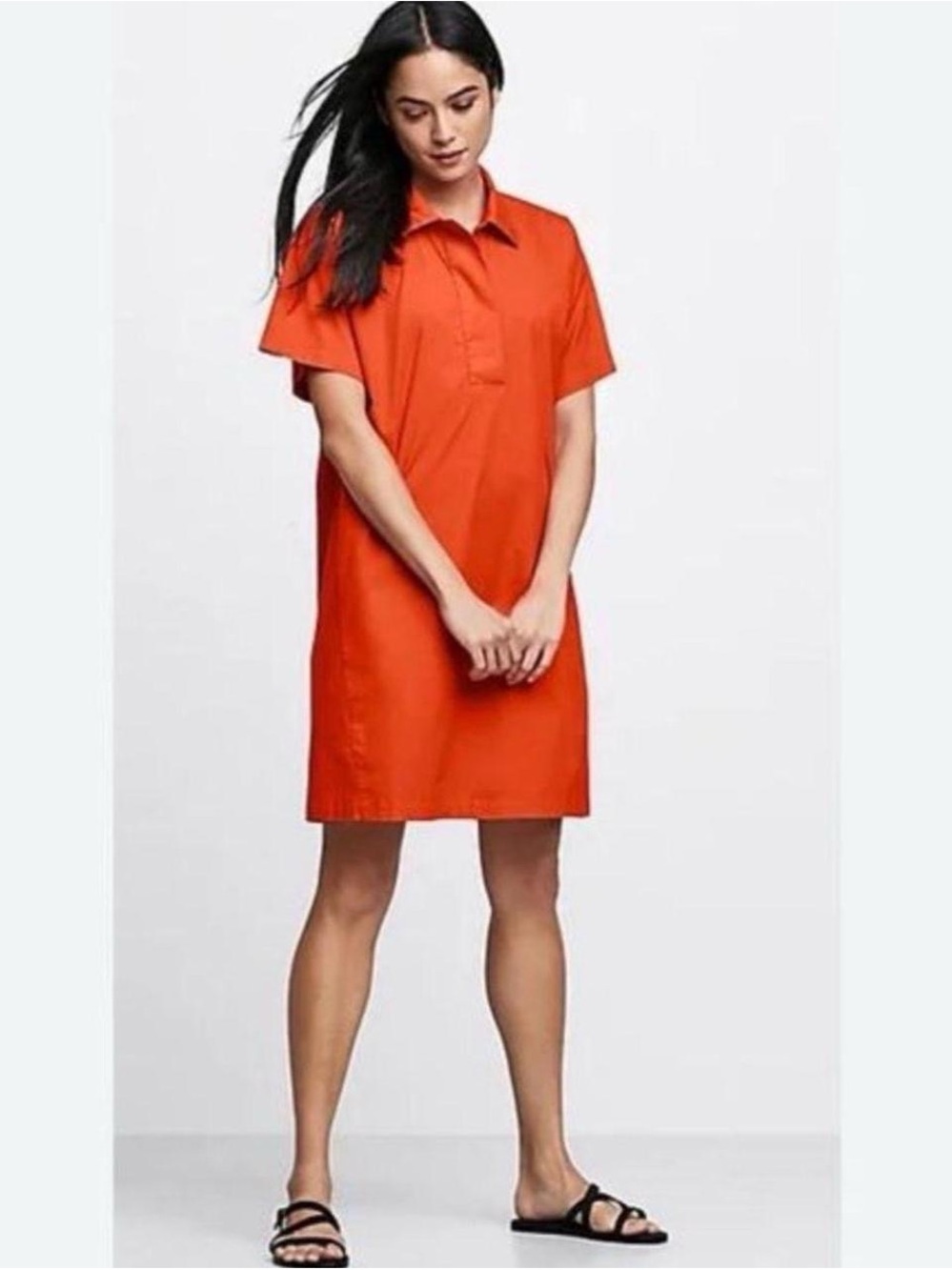 Eileen Fisher Vibrant Orange Collared Shirt Dress